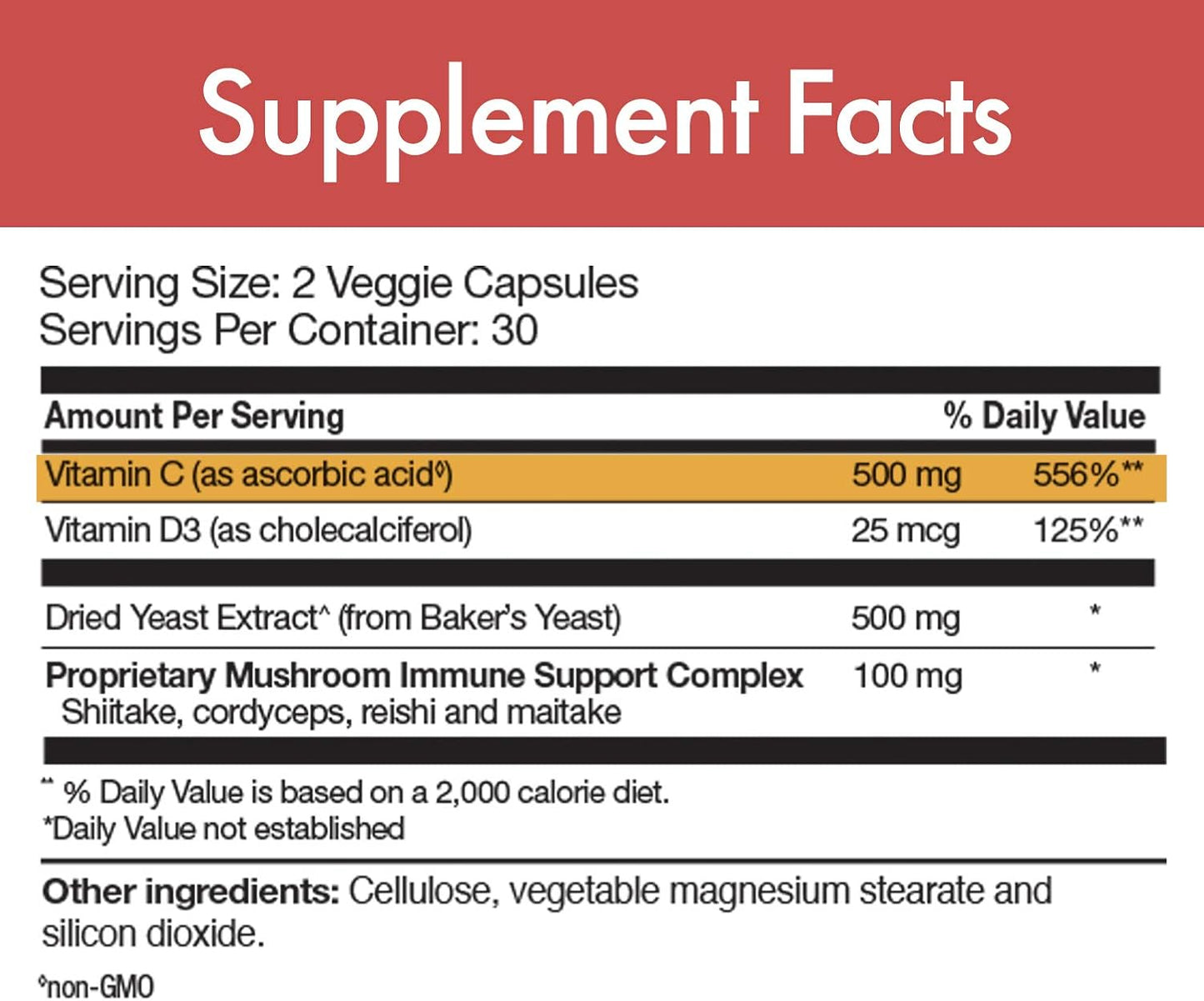 Immunity Defense Supplement with EpiCor, Vitamin C, D, Mushroom Complex - 60 Vcaps