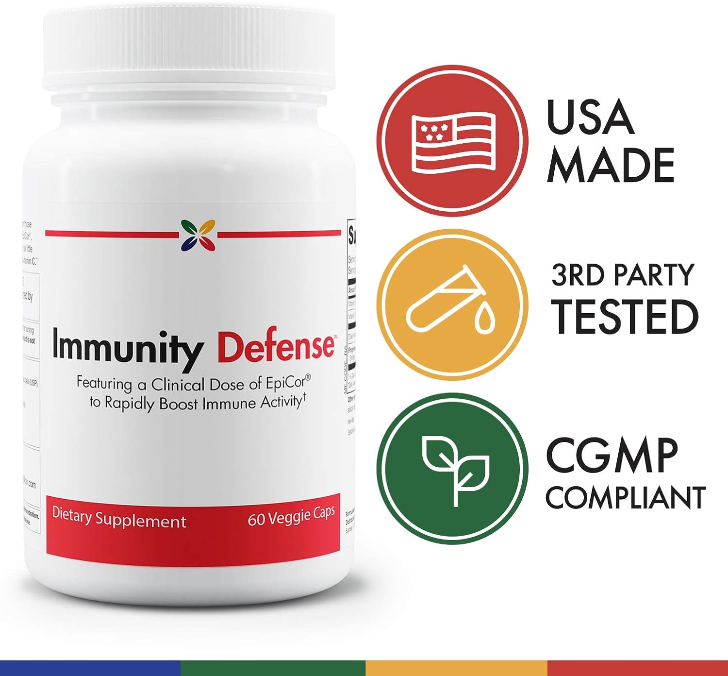 Immunity Defense Supplement with EpiCor, Vitamin C, D, Mushroom Complex - 60 Vcaps