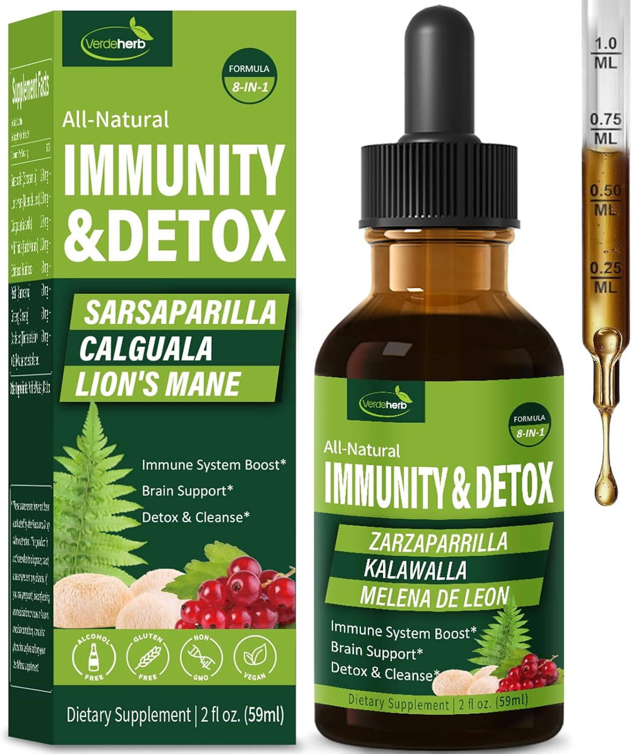 Immunity & Detox Drops with Sarsaparilla, Kalawalla Root, and Lion's Mane - Natural Herbal Support Formula - 2oz