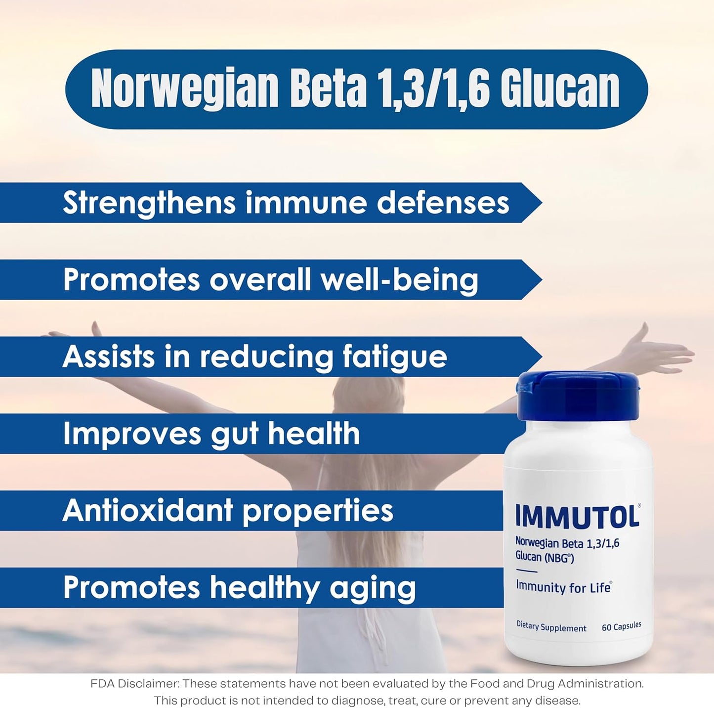 Immunocorp Immutol Immune Support Supplement - 750mg Beta Glucan 1,3 1,6 - Natural Ingredients, High Potency for Immunity and Wellness - 60 Capsules