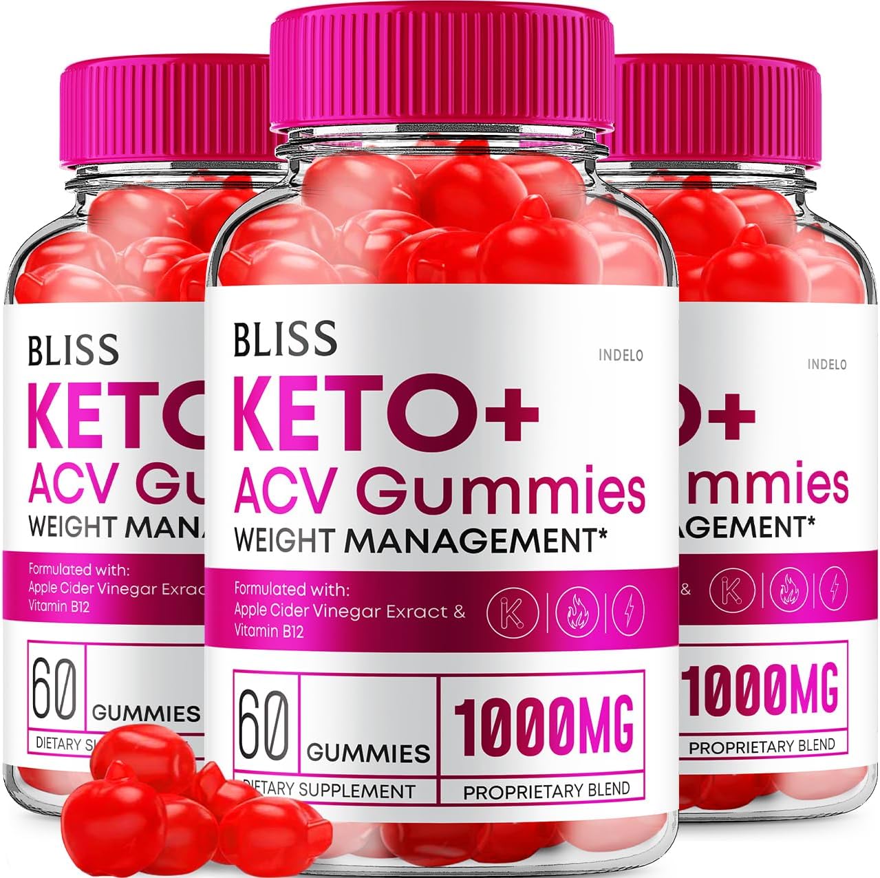 Indelo Bliss Keto ACV Gummies (3 Pack, 180 Gummies) - Advanced Weight Loss Supplement with Apple Cider Vinegar