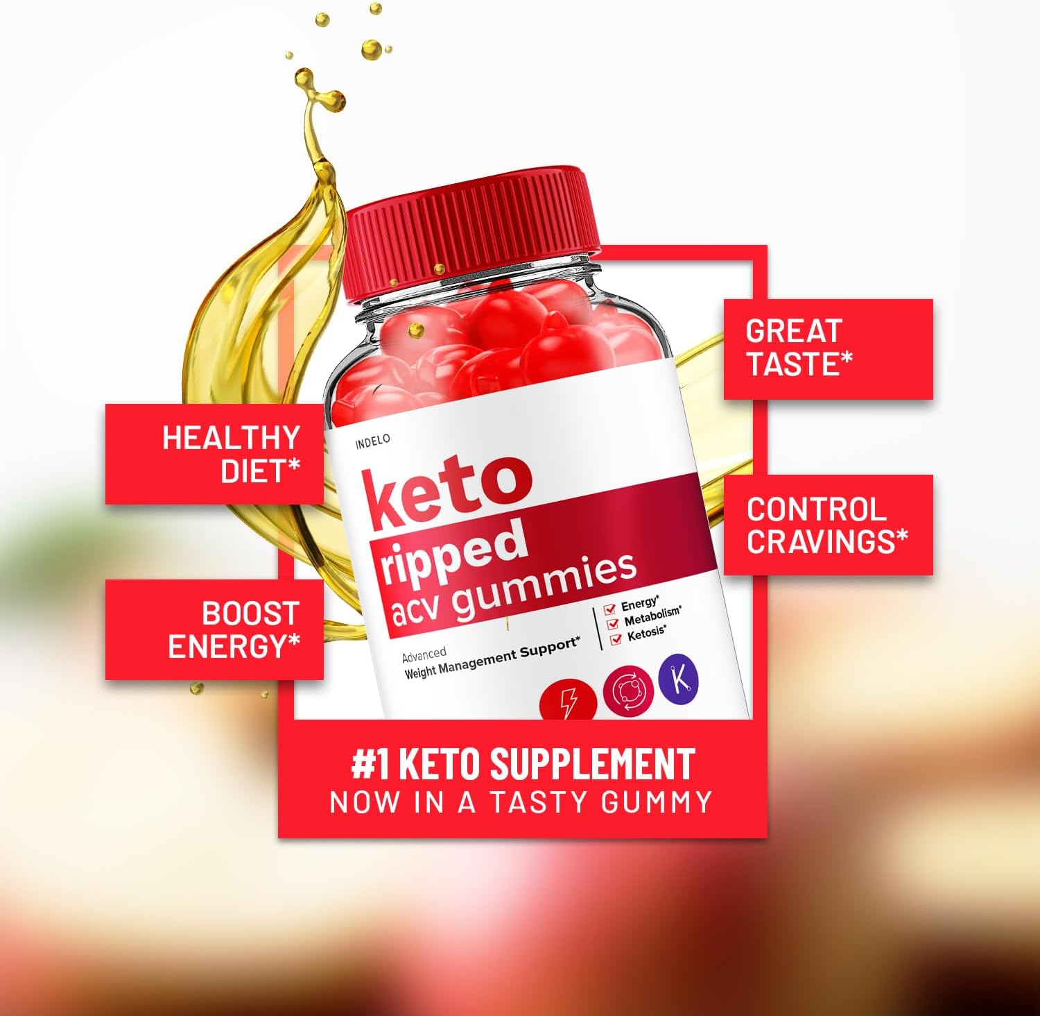 Indelo Keto Ripped ACV Gummies - Advanced Weight Management Supplement with Apple Cider Vinegar - Extra Strength (60 Gummies)