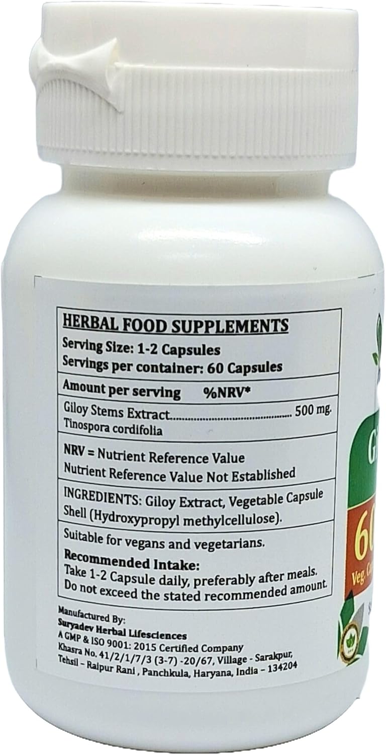 Indian Ayurvedic Giloy Forte Capsules 500mg - Guduchi Extract Supplement for Men and Women - 240 Capsules in Total