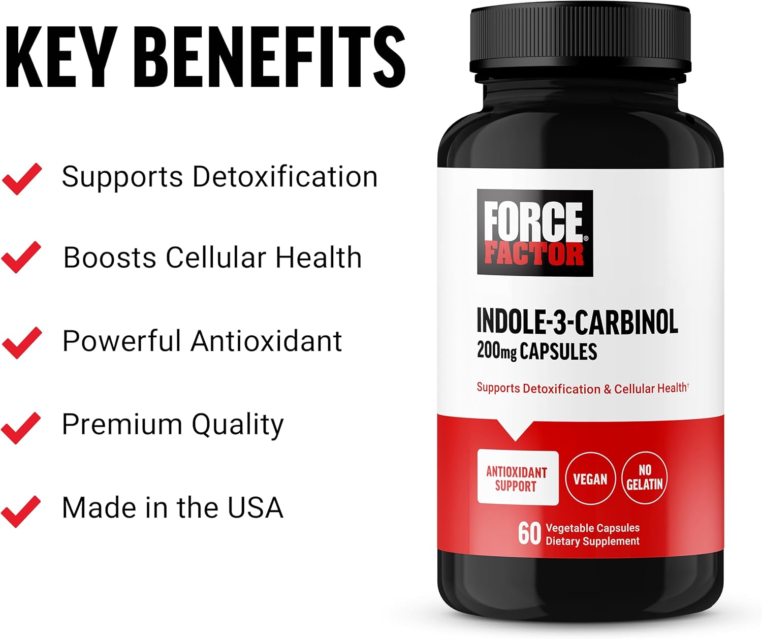 Indole-3-Carbinol 200mg Supplement for Detox & Antioxidant Support - Clinically Studied Dose, Vegan, 60 Capsules