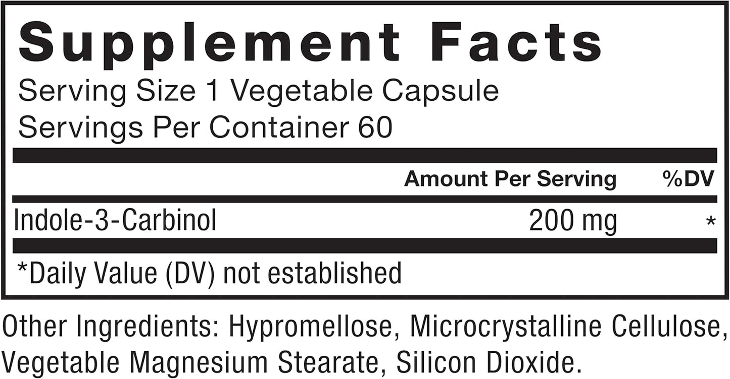 Indole-3-Carbinol 200mg Supplement for Detox & Antioxidant Support - Clinically Studied Dose, Vegan, 60 Capsules
