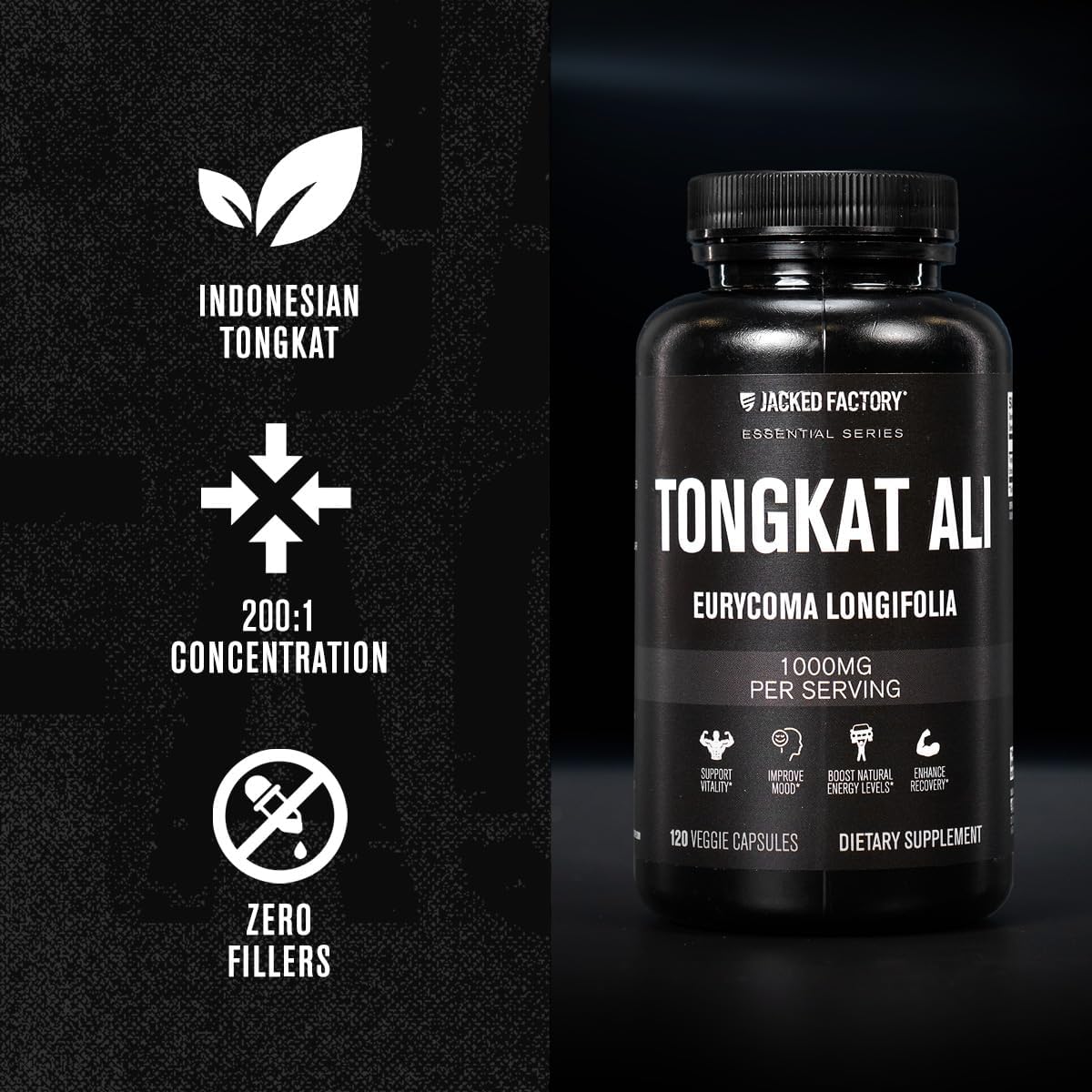 Indonesian Tongkat Ali 200:1 Extract Capsules for Men - Vitality and Energy Support Formula for Mood and Recovery - 120 Caps