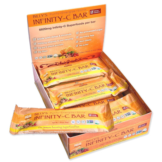 Infinity Greens Infinity C Superfood Bars - Immune Boosting Healthy Energy Bars with Whole Food Vitamin C - Camu Camu, Acerola, Amla, Shilajit - Raw, Gluten Free, Non GMO - 1125mg