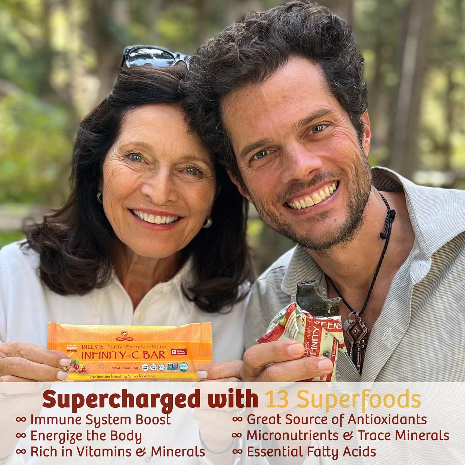 Infinity Greens Infinity C Superfood Bars - Immune Boosting Healthy Energy Bars with Whole Food Vitamin C - Camu Camu, Acerola, Amla, Shilajit - Raw, Gluten Free, Non GMO - 1125mg