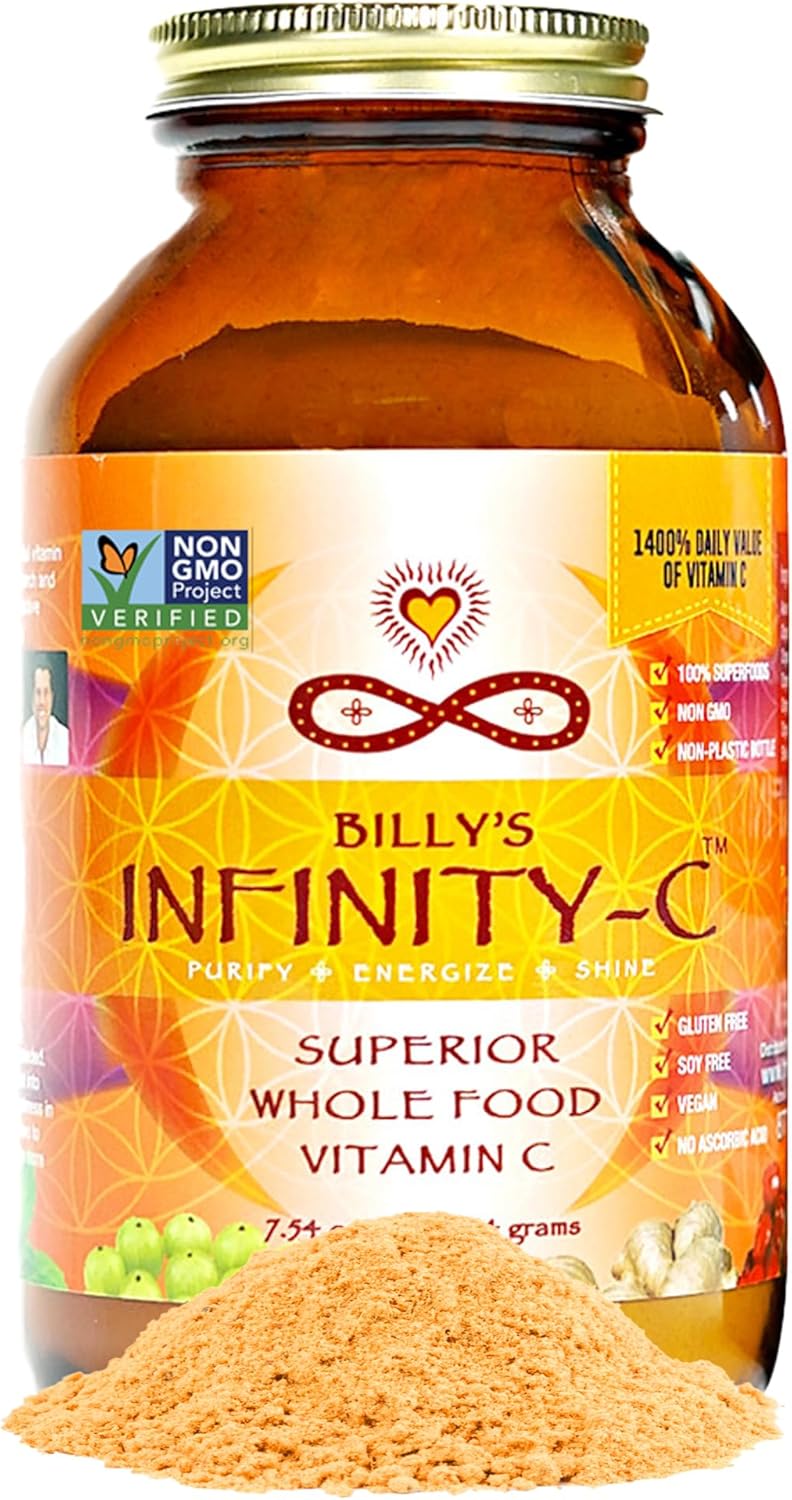 Infinity Greens Organic Vitamin C Powder with Acerola, Camu Camu, Amla - 1000mg Whole Food Vitamin C for Immune Support - Superfoods Blend with Shilajit, Astragalus Root, Ginger (30 Servings)