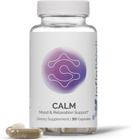 InfiniWell Calm Mood & Relaxation Support Capsules - Stress & Cognitive Supplement with L-Theanine & BaCognize - 30 Servings
