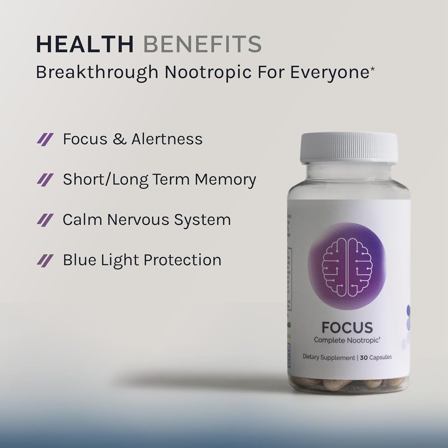 InfiniWell Focus Nootropic Supplement with Rhodiola, Lutein, Natural Caffeine - Memory, Cognitive Function, and Vision Support - 30 Capsules