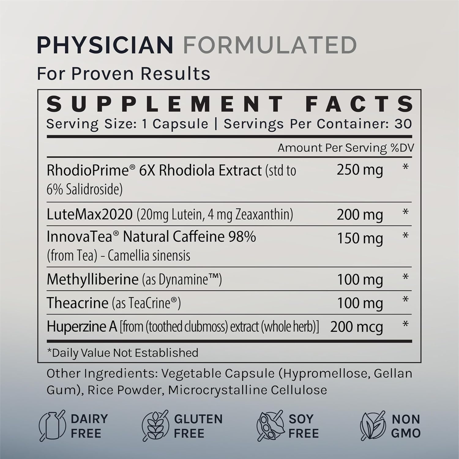 InfiniWell Focus Nootropic Supplement with Rhodiola, Lutein, Natural Caffeine - Memory, Cognitive Function, and Vision Support - 30 Capsules