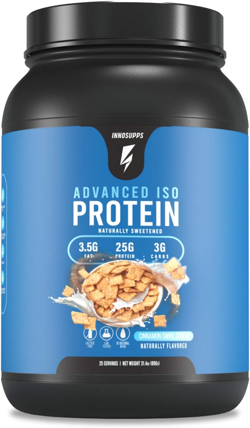 InnoSupps Advanced Iso Protein Powder - 100% Whey Isolate, Cinnamon Swirl Cereal Flavor, 25g Protein, Hormone-Free, Gluten-Free, Soy-Free, Low Fat & Carbs - 25 Servings