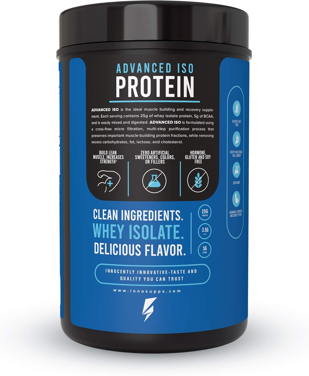 InnoSupps Advanced Iso Protein Powder - 100% Whey Isolate, Cinnamon Swirl Cereal Flavor, 25g Protein, Hormone-Free, Gluten-Free, Soy-Free, Low Fat & Carbs - 25 Servings