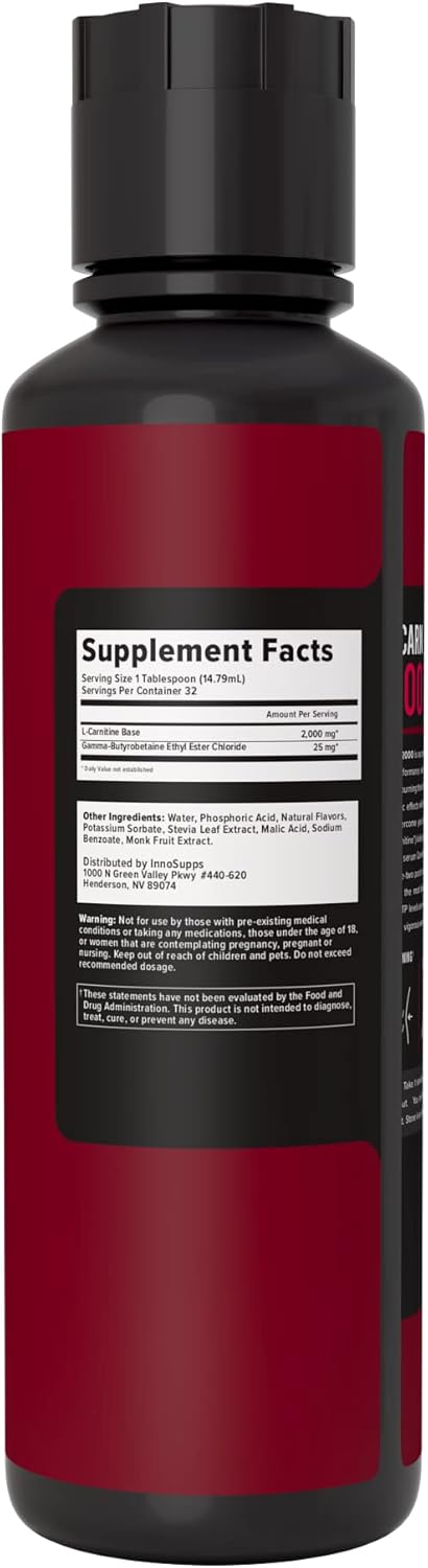 InnoSupps Volcarn 2000 - L-CARNITINE Liquid Energy Booster | ATP Enhancer with GBEEC | Enhances Focus, Caffeine Free | Sour Kids Candy Flavor | 32 Servings