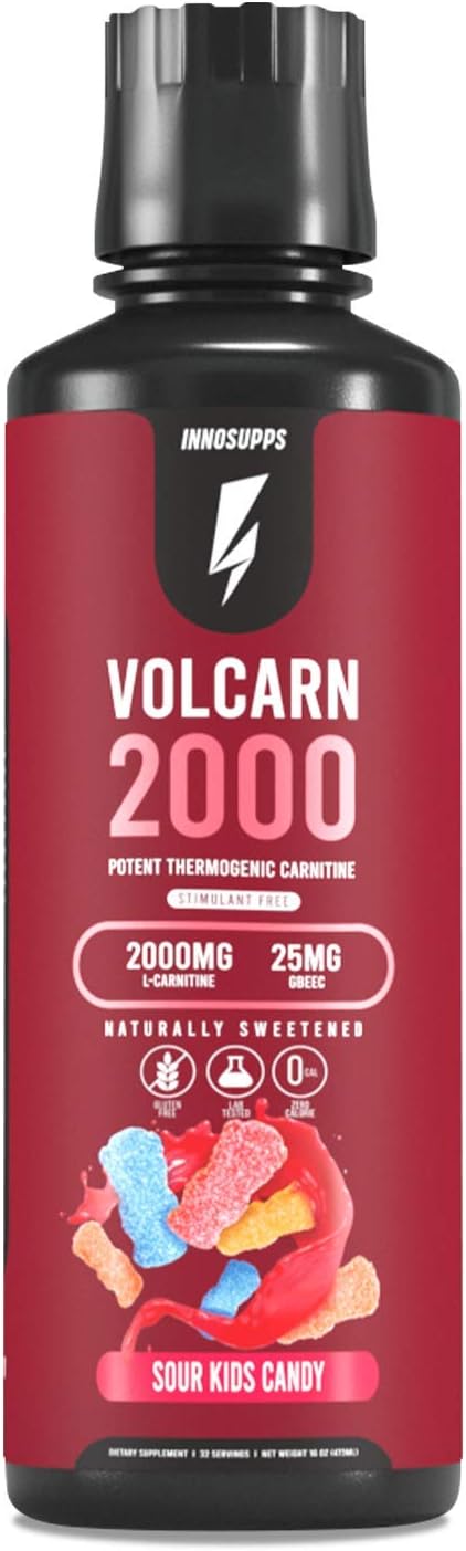 InnoSupps Volcarn 2000 - L-CARNITINE Liquid Energy Booster | ATP Enhancer with GBEEC | Enhances Focus, Caffeine Free | Sour Kids Candy Flavor | 32 Servings