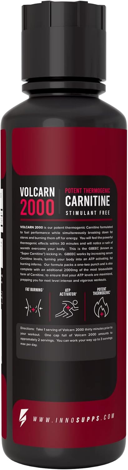 InnoSupps Volcarn 2000 - L-CARNITINE Liquid Energy Booster | ATP Enhancer with GBEEC | Enhances Focus, Caffeine Free | Sour Kids Candy Flavor | 32 Servings