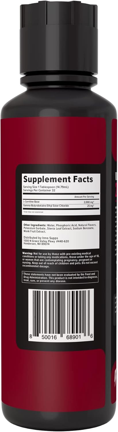 InnoSupps Volcarn 2000 - L-CARNITINE Liquid Energy Booster | ATP Enhancer with GBEEC | Enhances Focus, Caffeine Free | Sour Kids Candy Flavor | 32 Servings