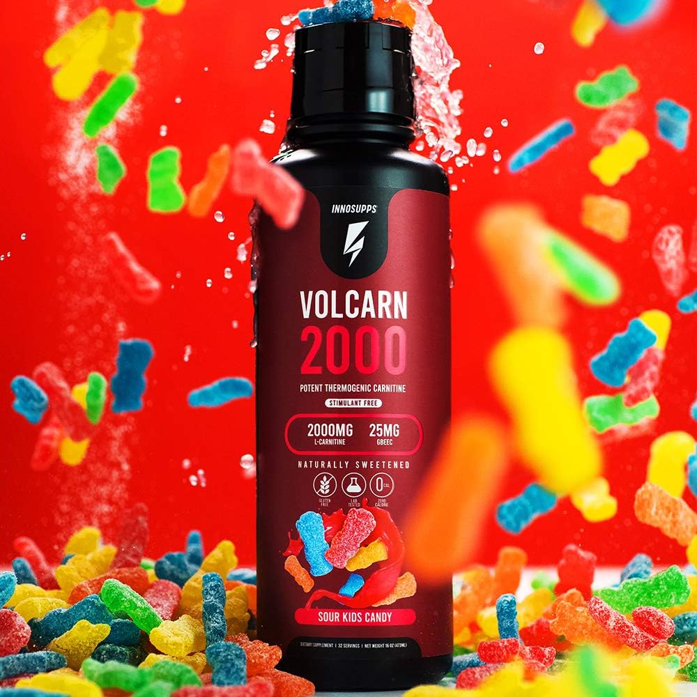 InnoSupps Volcarn 2000 - L-CARNITINE Liquid Energy Booster | ATP Enhancer with GBEEC | Enhances Focus, Caffeine Free | Sour Kids Candy Flavor | 32 Servings