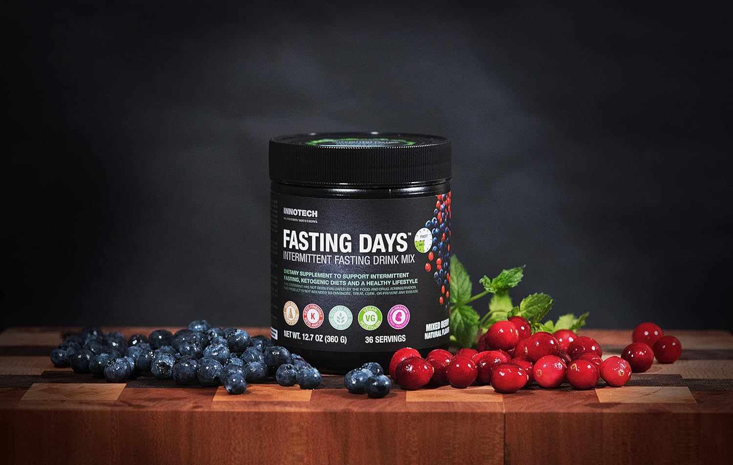 INNOTECH Nutrition Mixed Berry Fasting Days Intermittent Fasting Drink Mix - 360g with 42 Essential Ingredients