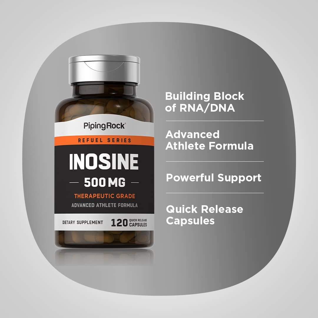 Inosine 500mg Capsules for Advanced Athletes | 120 Count | Therapeutic Grade Non-GMO, Gluten-Free Supplement by Piping Rock