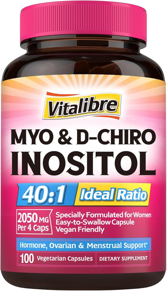 Inositol Fertility Supplement for Women - Myo-Inositol & D-Chiro Inositol, 40:1 Ratio, Hormone Balance, Ovarian Support - 100 Capsules
