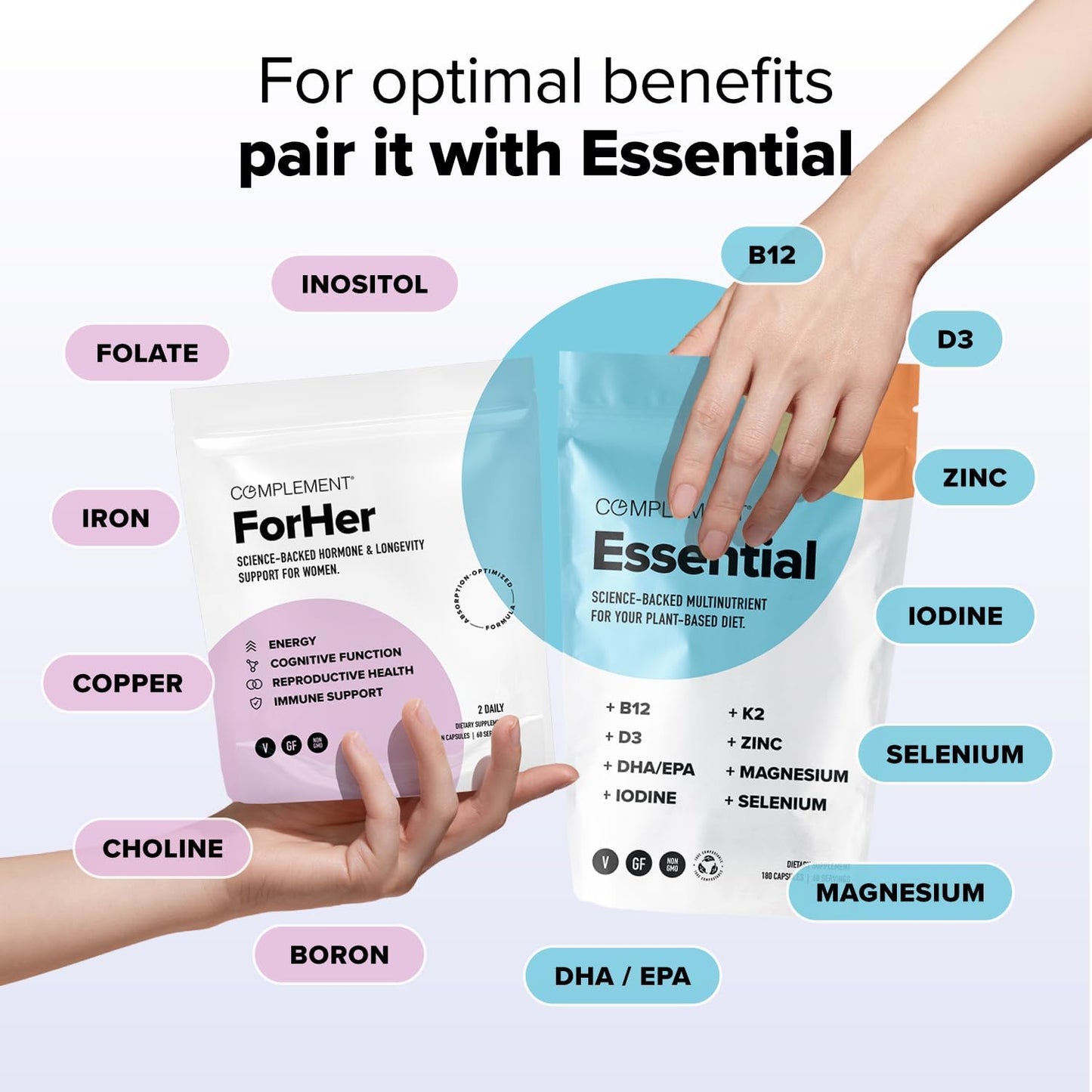 Inositol Supplement for Women - Hormone Balance & Longevity Support - 120 Capsules - Complement ForHer Multivitamin