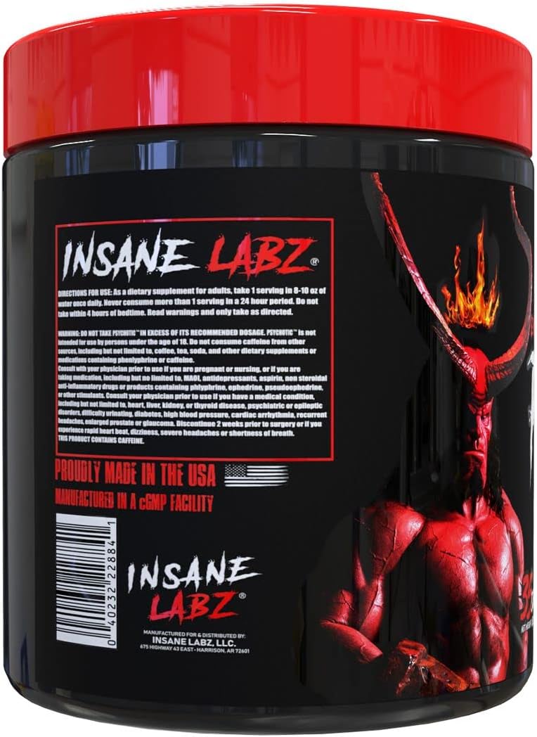 Insane Labz Hellboy Edition Pre Workout Powder - High Stimulant NO Booster with Beta Alanine, L Citrulline, Caffeine - Boost Focus, Energy, Endurance - 35 Servings - Blue Raspberry Flavor