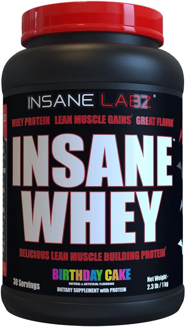 Insane Labz Insane Whey Birthday Cake Flavor - 100% Muscle Building Protein with BCAA Amino Profile, Mass Gainer, Meal Replacement - 30 Servings
