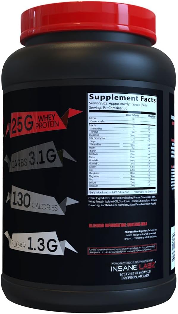 Insane Labz Insane Whey Birthday Cake Flavor - 100% Muscle Building Protein with BCAA Amino Profile, Mass Gainer, Meal Replacement - 30 Servings