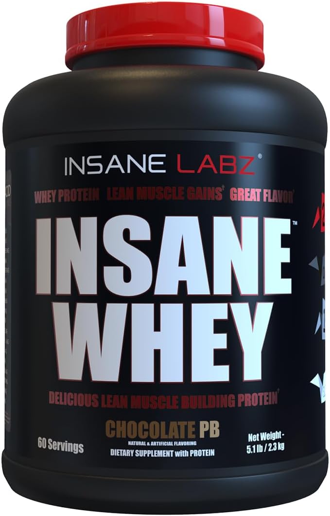 Insane Labz Insane Whey Protein Powder, 100% Muscle Building Formula, Post Workout Recovery, BCAA Amino Profile, Mass Gainer, Meal Replacement, 5lbs, Chocolate Peanut Butter Flavor