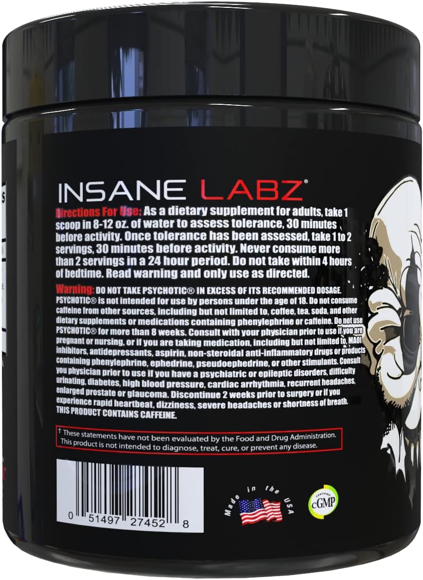 Insane Labz Psychotic Black Edition Pre Workout Powder - Mid Stimulant, Energy, Focus, Pumps - Creatine Beta Alanine Taurine - AMPiberry - 35 Servings (Gummy Candy)