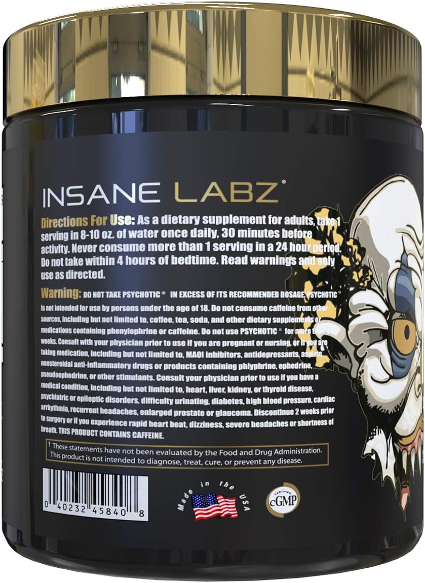 Insane Labz Psychotic Gold Pre Workout Powder - High Stimulant Energy, Focus, and Pumps - Beta Alanine, DMAE Bitartrate - NO Booster - Blue Punch Flavor - 35 Servings