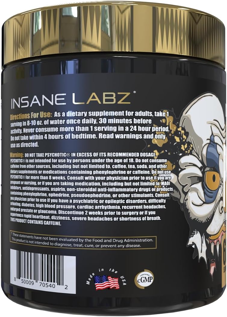 Insane Labz Psychotic Gold Pre Workout Powder - High Stimulant Energy Boost, Endurance, and Pumps - Beta Alanine, DMAE Bitartrate - NO Booster - 35 Servings, Fruit Punch Flavor