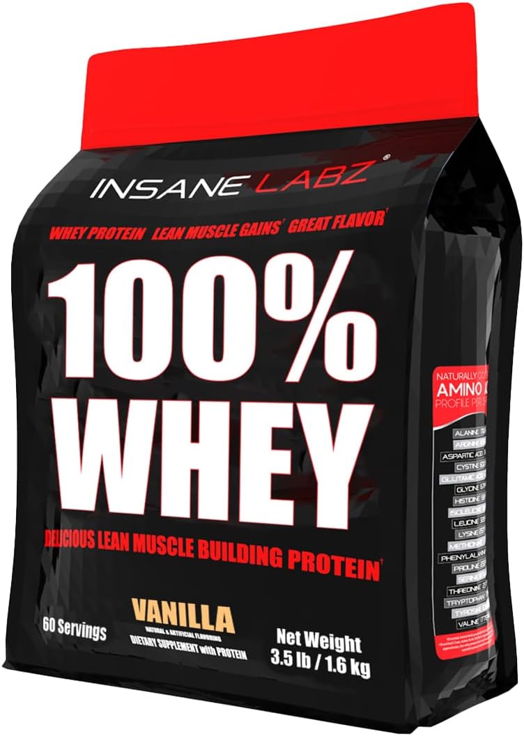 Insane Labz Vanilla Whey Protein Powder - 60 Servings, 100% Pure