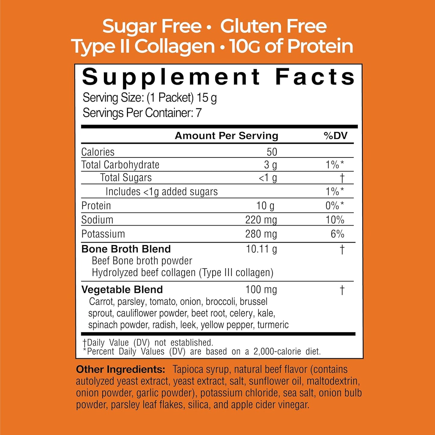 Instant Beef Bone Broth with 10g Protein, Collagen Type III, Promotes Digestion, Bone & Joint Health - 7 Day Plan (7-15g Packets)