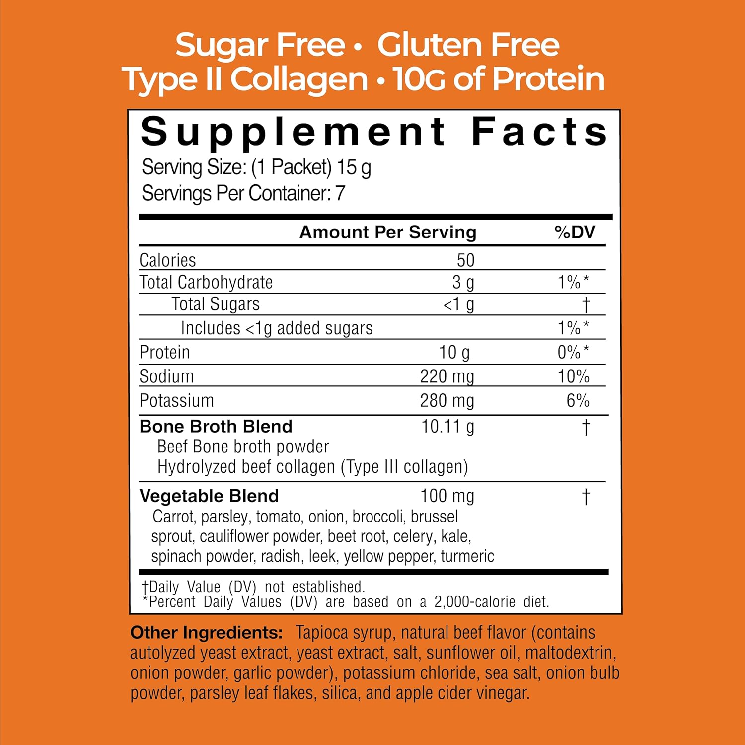 Instant Beef Bone Broth with 10g Protein, Collagen Type III, Promotes Digestion, Bone & Joint Health - 7 Day Plan (7-15g Packets)