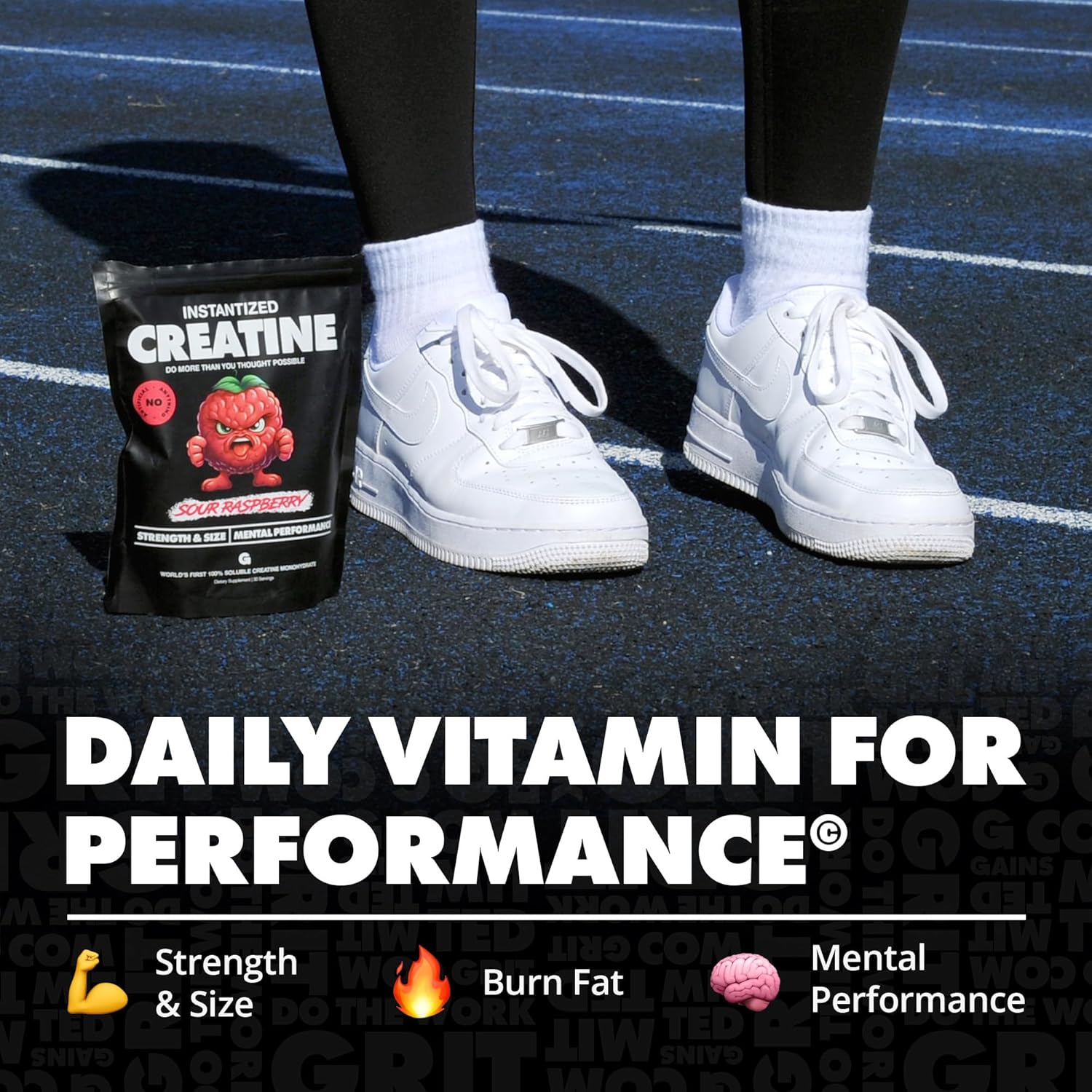 Instantized Creatine Monohydrate Powder for Muscle Endurance - Pre Workout Supplement, High Energy, Cognitive Function - 100% Soluble, Non-Bloating - Sour Raspberry Flavor (30 Servings)