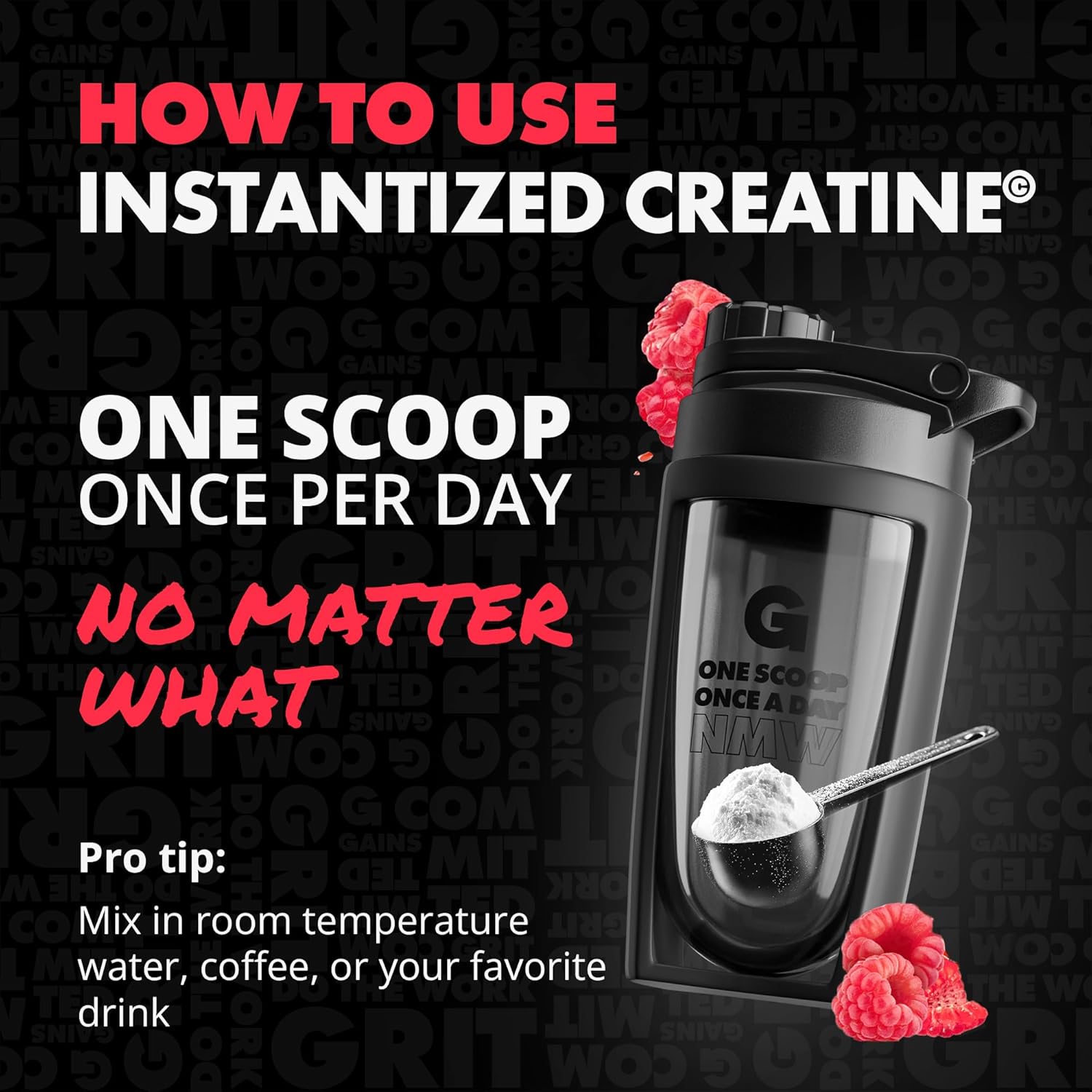 Instantized Creatine Monohydrate Powder for Muscle Endurance - Pre Workout Supplement, High Energy, Cognitive Function - 100% Soluble, Non-Bloating - Sour Raspberry Flavor (30 Servings)