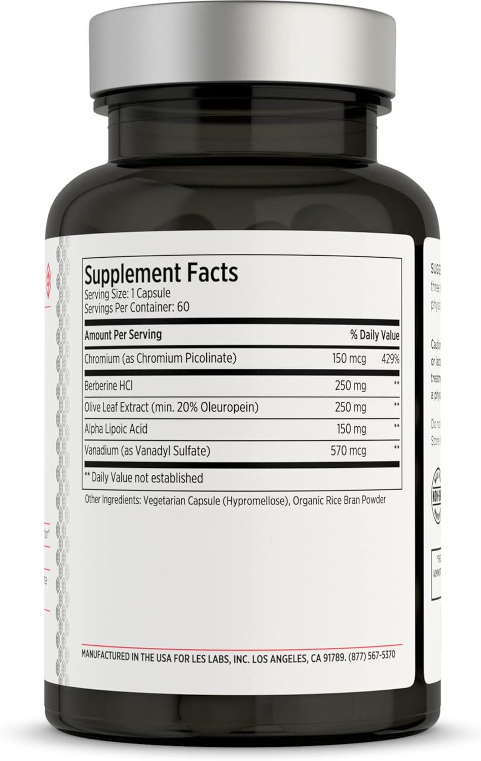 Insulin Health Support Supplement with Berberine, Chromium, Olive Leaf, Alpha Lipoic Acid & Vanadium - 60 Capsules