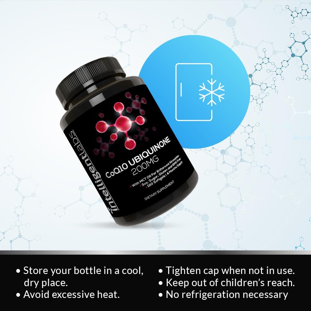 Intelligent Labs CoQ10 Ubiquinone Softgels 200mg | Enhanced Absorption with MCT Oil | 120 Servings, 4 Months Supply | Non-GMO