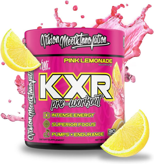 Intense Energy Pre-Workout Powder for Men and Women | VMI Sports K-XR Drink | Creatine-Free Formula | Boosts Performance, Focus, and Endurance | 30 Servings (Pink Lemonade)