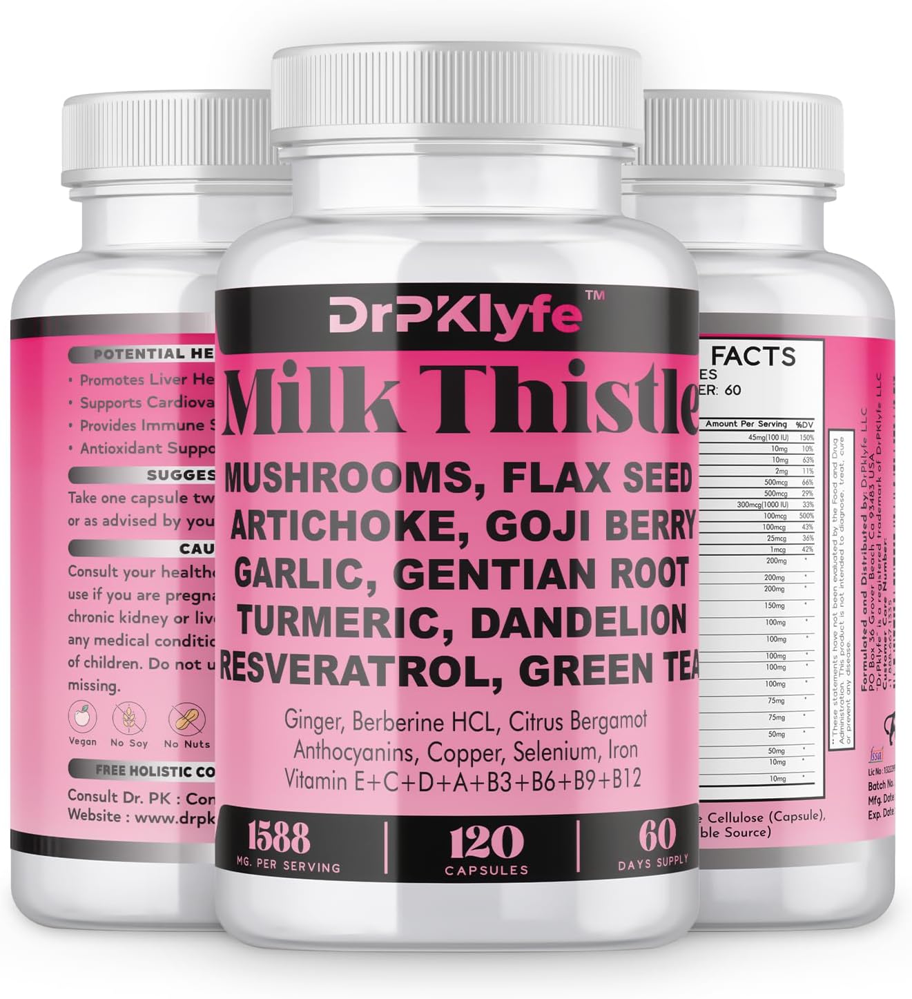 Internist Recommended Liver Health Supplement with Dandelion, Artichoke, Milk Thistle, Resveratrol, Goji Berry, Mushroom, Flax Seeds, Turmeric - 60 Day Supply for Energy and Liver Support