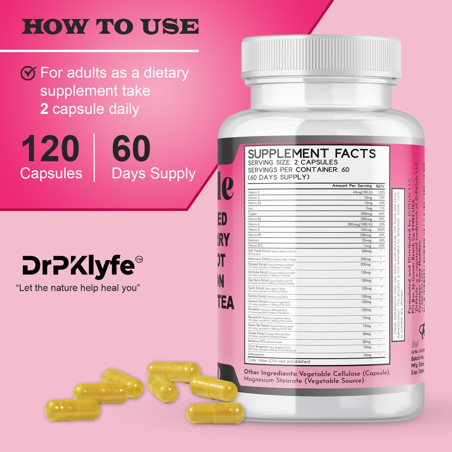 Internist Recommended Liver Health Supplement with Dandelion, Artichoke, Milk Thistle, Resveratrol, Goji Berry, Mushroom, Flax Seeds, Turmeric - 60 Day Supply for Energy and Liver Support