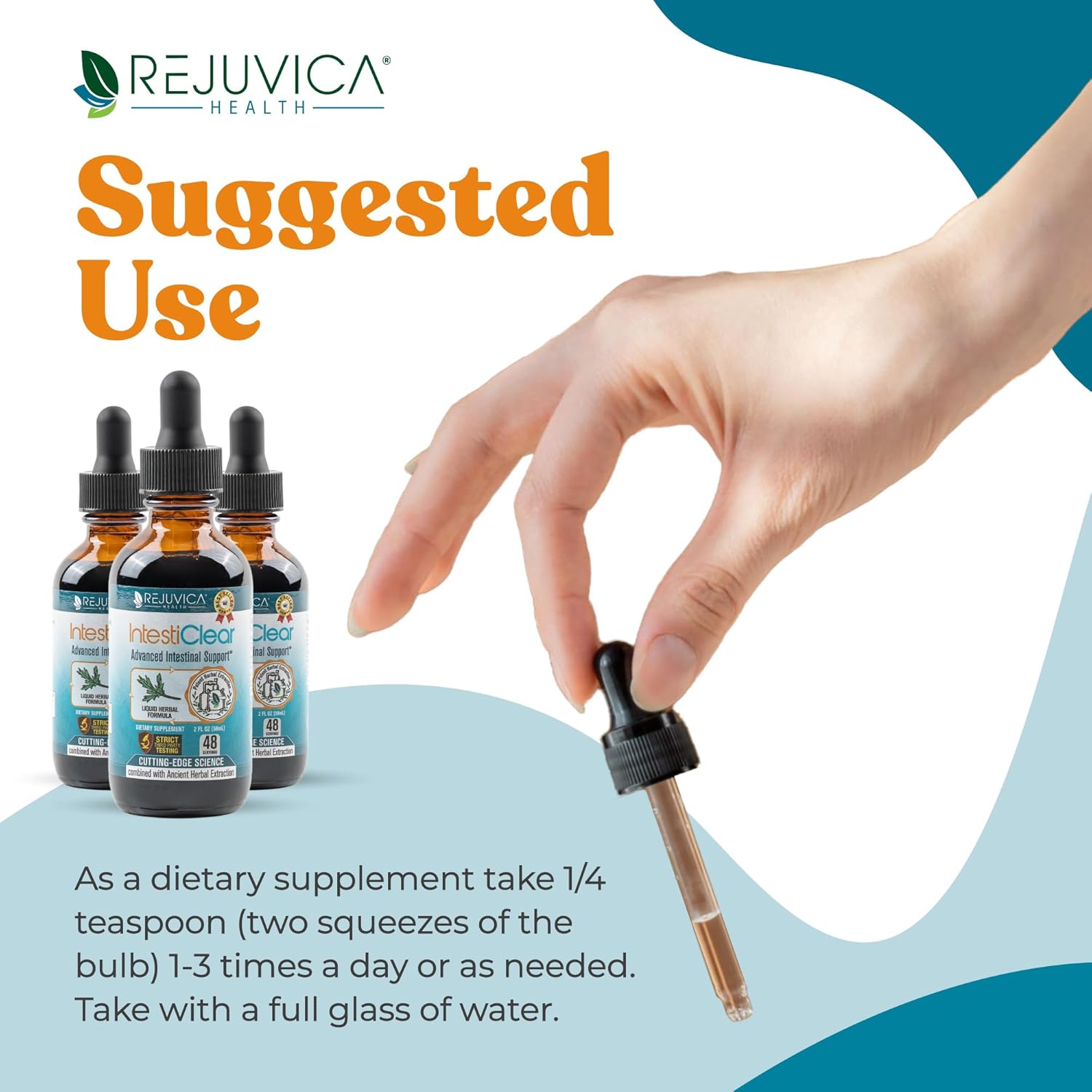 IntestiClear by Rejuvica Health - Liquid Intestinal Support Supplement with Wormwood, Cloves, Black Walnut, Garlic - Advanced Formula for Better Absorption