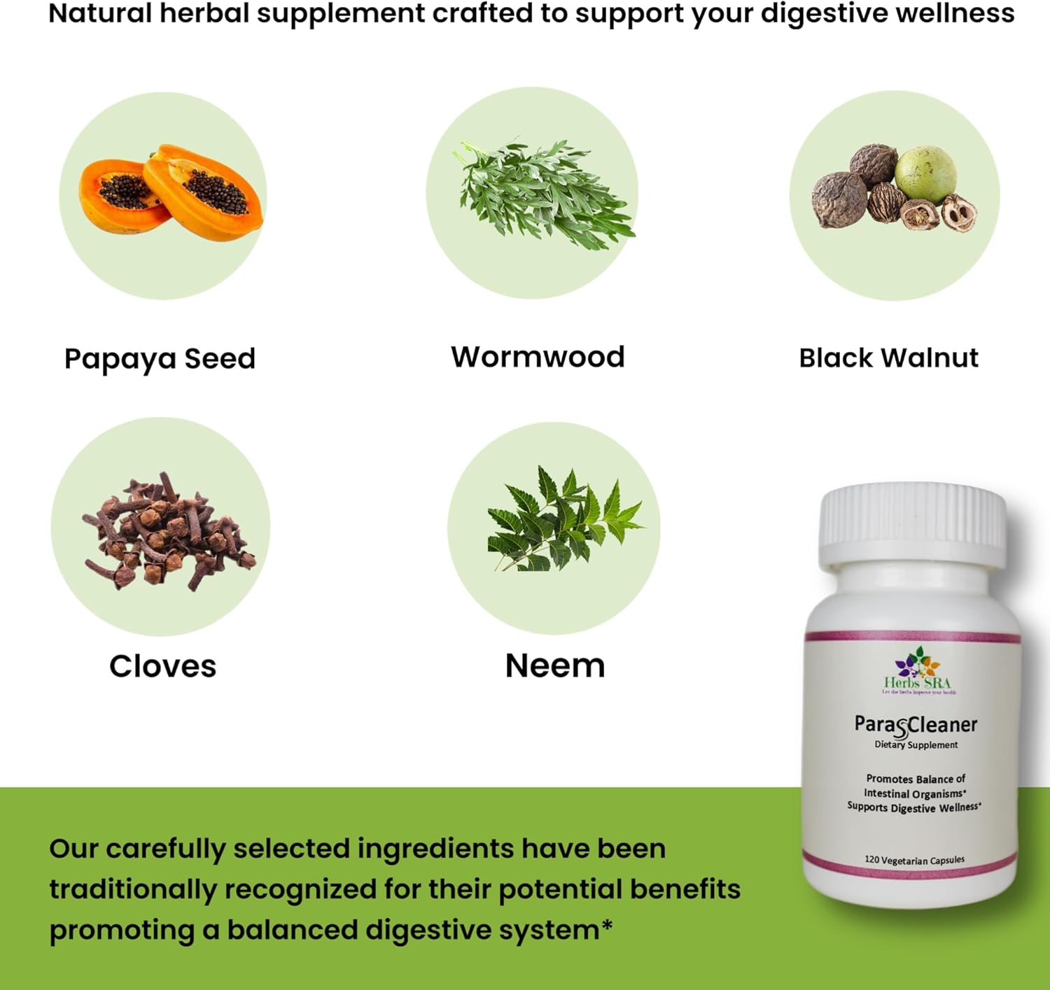 Intestinal Detox Herbal Supplement with Papaya Seed, Wormwood, Black Walnut, Clove, Neem - Gut Health Cleanser, 120 Capsules