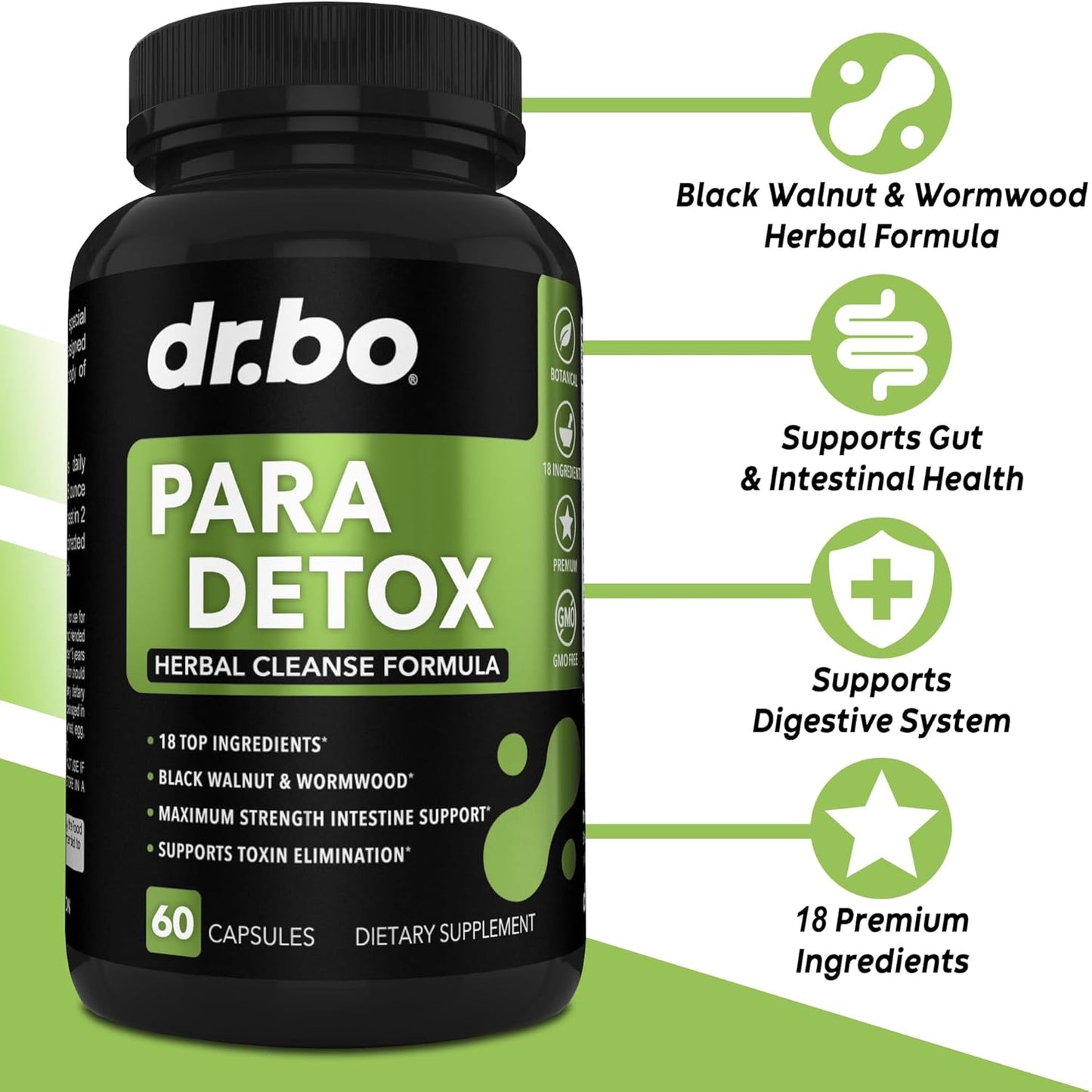 Intestinal Detox Support Supplement for Adults - Herbal Gut Health Formula with Wormwood, Black Walnut, and Cloves - 60 Capsules