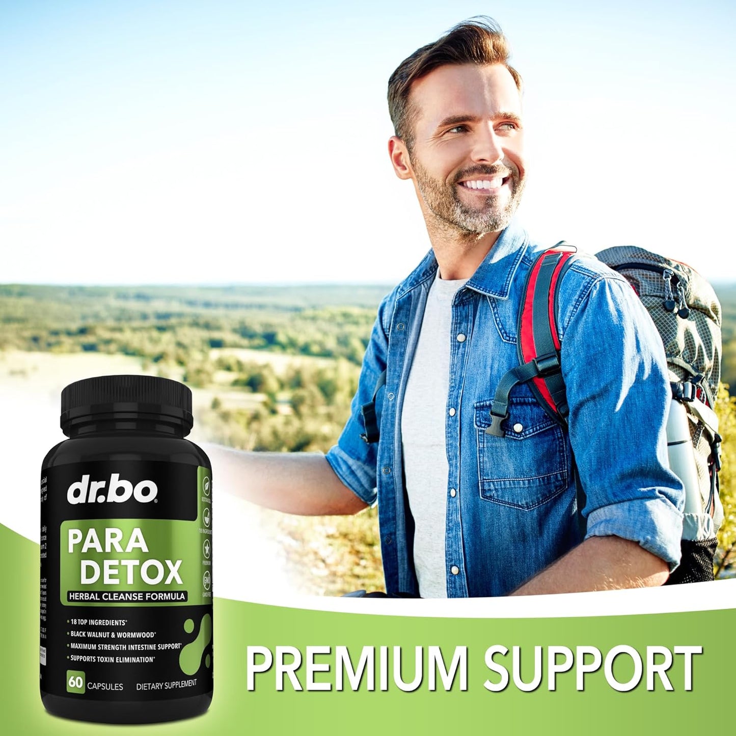 Intestinal Detox Support Supplement for Adults - Herbal Gut Health Formula with Wormwood, Black Walnut, and Cloves - 60 Capsules