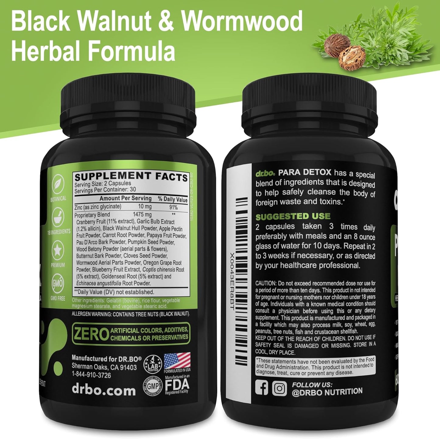 Intestinal Detox Support Supplement for Adults - Herbal Gut Health Formula with Wormwood, Black Walnut, and Cloves - 60 Capsules