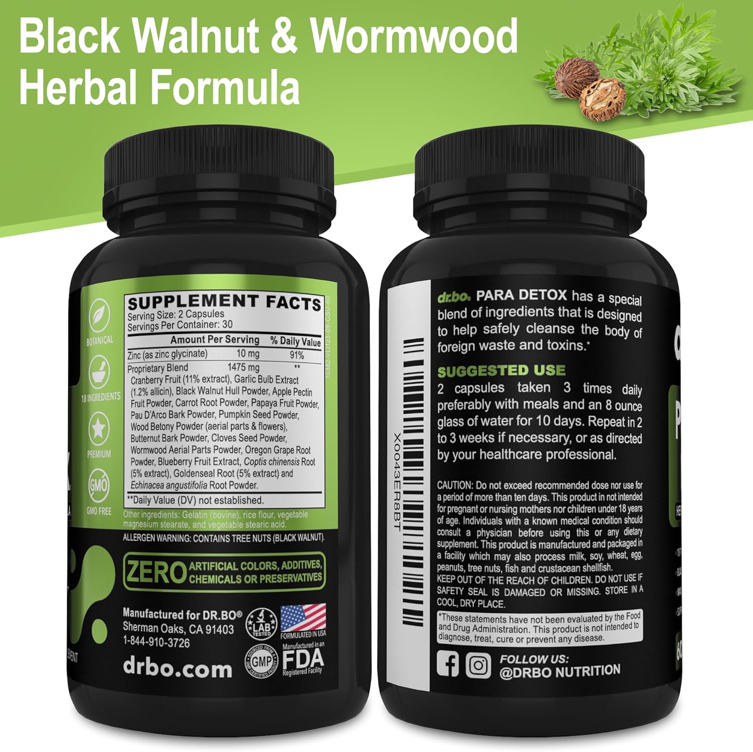 Intestinal Detox Support Supplement for Adults - Herbal Gut Health Formula with Wormwood, Black Walnut, and Cloves - 60 Capsules